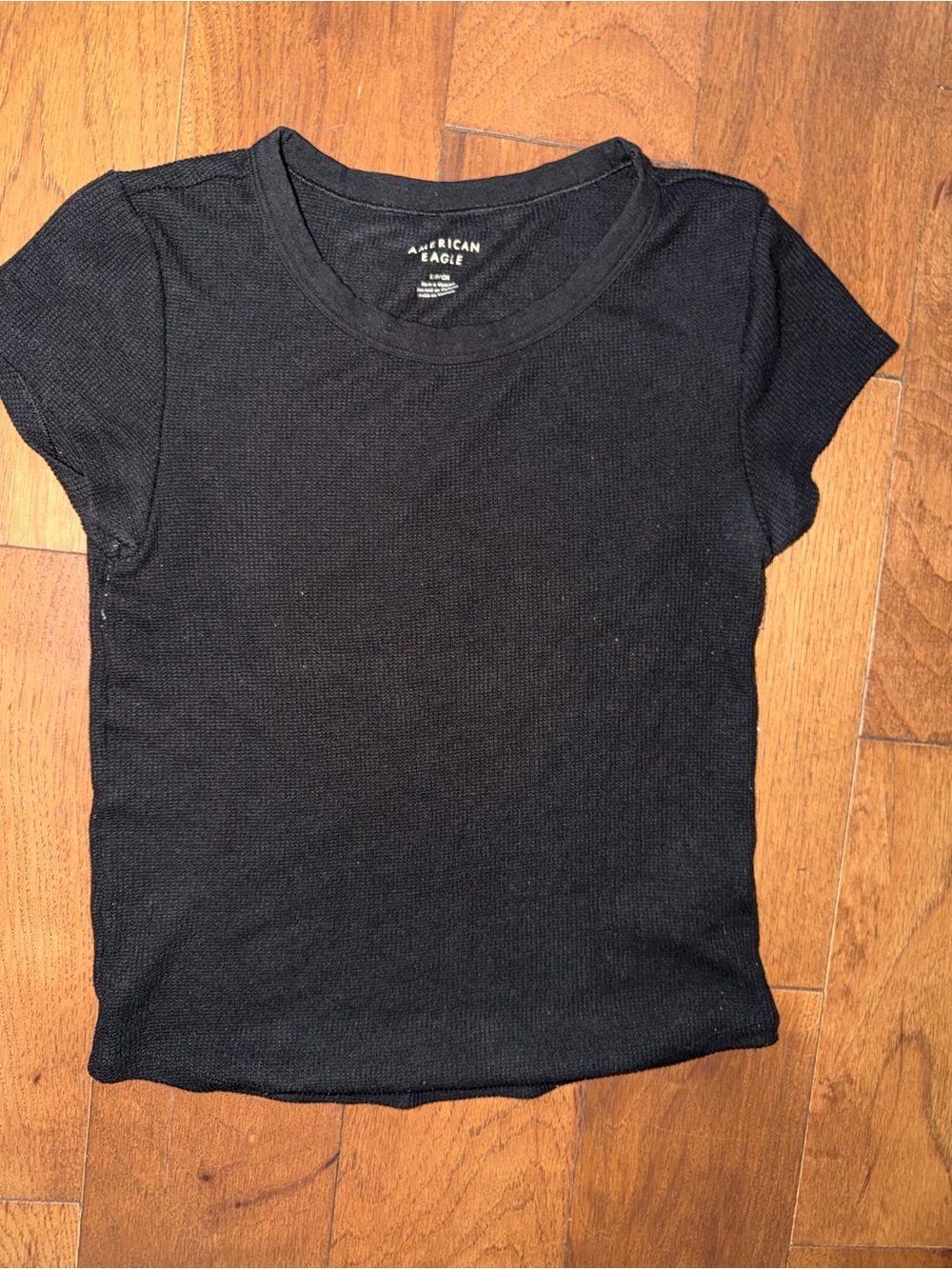 American Eagle Outfitters Black Rib-Knit Short Sleeve Tee